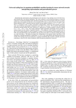 Universal scaling laws in quantum-probabilistic machine learning by
  tensor network towards interpreting representation and generalization powers