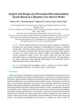Analysis and Design of a Personalized Recommendation System Based on a
  Dynamic User Interest Model
