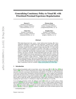 Generalizing Consistency Policy to Visual RL with Prioritized Proximal
  Experience Regularization