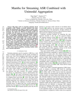 Mamba for Streaming ASR Combined with Unimodal Aggregation