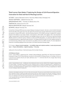 "Real Learner Data Matters" Exploring the Design of LLM-Powered Question
  Generation for Deaf and Hard of Hearing Learners