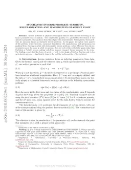 Stochastic Inverse Problem: stability, regularization and Wasserstein
  gradient flow