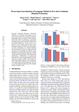 Preserving Generalization of Language models in Few-shot Continual
  Relation Extraction