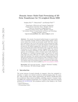 Domain Aware Multi-Task Pretraining of 3D Swin Transformer for
  T1-weighted Brain MRI