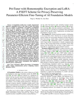 PrivTuner with Homomorphic Encryption and LoRA: A P3EFT Scheme for Privacy-Preserving Parameter-Efficient Fine-Tuning of AI Foundation Models