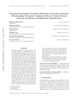 Learning Personalized Treatment Decisions in Precision Medicine:
  Disentangling Treatment Assignment Bias in Counterfactual Outcome Prediction
  and Biomarker Identification