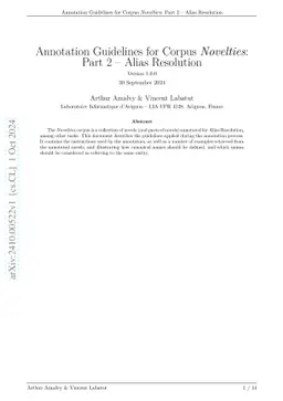 Annotation Guidelines for Corpus Novelties: Part 2 -- Alias Resolution
  Version 1.0