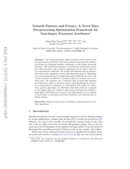 Towards Fairness and Privacy: A Novel Data Pre-processing Optimization
  Framework for Non-binary Protected Attributes