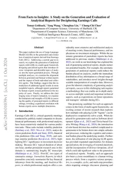 From Facts to Insights: A Study on the Generation and Evaluation of
  Analytical Reports for Deciphering Earnings Calls