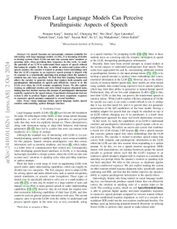 Frozen Large Language Models Can Perceive Paralinguistic Aspects of Speech