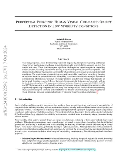 Perceptual Piercing: Human Visual Cue-based Object Detection in Low Visibility Conditions