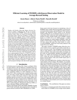 Efficient Learning of POMDPs with Known Observation Model in
  Average-Reward Setting