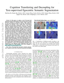 Cognition Transferring and Decoupling for Text-supervised Egocentric
  Semantic Segmentation