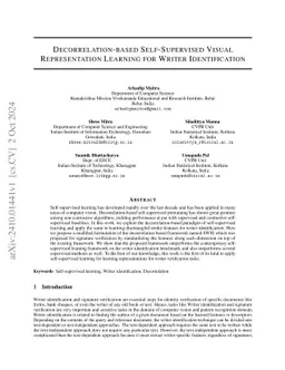 Decorrelation-based Self-Supervised Visual Representation Learning for
  Writer Identification