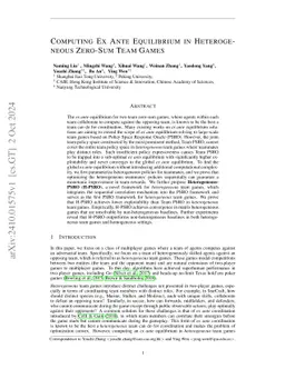 Computing Ex Ante Equilibrium in Heterogeneous Zero-Sum Team Games