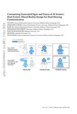 Customizing Generated Signs and Voices of AI Avatars: Deaf-Centric
  Mixed-Reality Design for Deaf-Hearing Communication