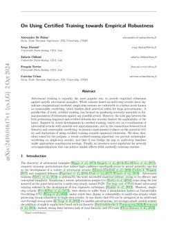 On Using Certified Training towards Empirical Robustness