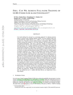 Fira: Can We Achieve Full-rank Training of LLMs Under Low-rank Constraint?