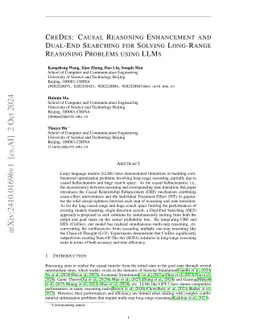 CreDes: Causal Reasoning Enhancement and Dual-End Searching for Solving
  Long-Range Reasoning Problems using LLMs