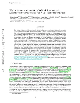 Why context matters in VQA and Reasoning: Semantic interventions for VLM
  input modalities