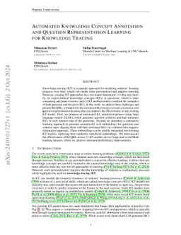 Automated Knowledge Concept Annotation and Question Representation Learning for Knowledge Tracing