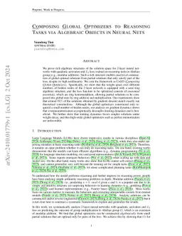 Composing Global Solutions to Reasoning Tasks via Algebraic Objects in Neural Nets