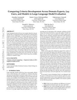Comparing Criteria Development Across Domain Experts, Lay Users, and
  Models in Large Language Model Evaluation