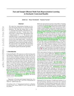 Fast and Sample Efficient Multi-Task Representation Learning in Stochastic Contextual Bandits