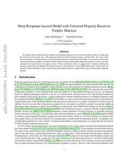 Deep Koopman-layered Model with Universal Property Based on Toeplitz Matrices
