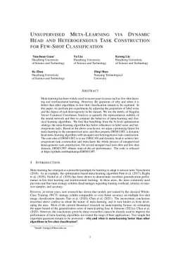 Unsupervised Meta-Learning via Dynamic Head and Heterogeneous Task
  Construction for Few-Shot Classification