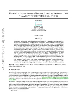Efficient Second-Order Neural Network Optimization via Adaptive Trust
  Region Methods