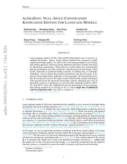 AlphaEdit: Null-Space Constrained Knowledge Editing for Language Models