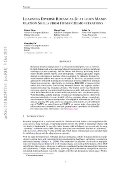 Learning Diverse Bimanual Dexterous Manipulation Skills from Human
  Demonstrations