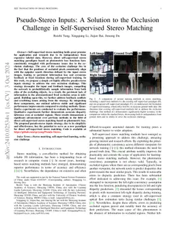 Pseudo-Stereo Inputs: A Solution to the Occlusion Challenge in Self-Supervised Stereo Matching