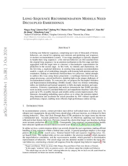 Long-Sequence Recommendation Models Need Decoupled Embeddings