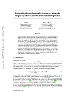 Estimating Generalization Performance Along the Trajectory of Proximal
  SGD in Robust Regression