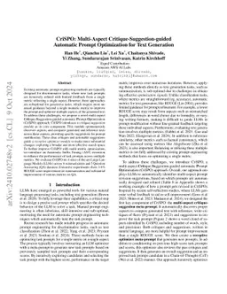 CriSPO: Multi-Aspect Critique-Suggestion-guided Automatic Prompt Optimization for Text Generation