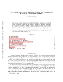 Convergence Guarantees for Neural Network-Based Hamilton-Jacobi
  Reachability