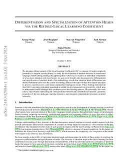 Differentiation and Specialization of Attention Heads via the Refined
  Local Learning Coefficient