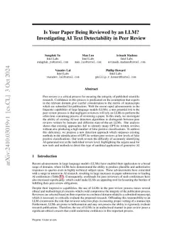 Is Your Paper Being Reviewed by an LLM? Investigating AI Text
  Detectability in Peer Review