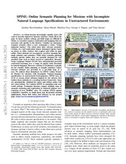 SPINE: Online Semantic Planning for Missions with Incomplete Natural Language Specifications in Unstructured Environments