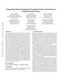 Integrating Natural Language Prompting Tasks in Introductory Programming
  Courses