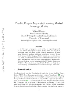 Parallel Corpus Augmentation using Masked Language Models