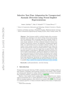 Selective Test-Time Adaptation for Unsupervised Anomaly Detection using
  Neural Implicit Representations