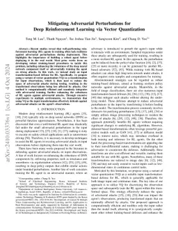 Mitigating Adversarial Perturbations for Deep Reinforcement Learning via
  Vector Quantization