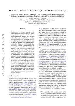 Multi-Dialect Vietnamese: Task, Dataset, Baseline Models and Challenges