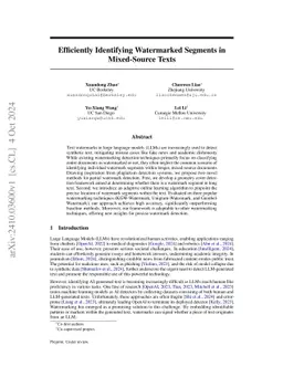 Efficiently Identifying Watermarked Segments in Mixed-Source Texts
