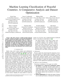 Machine Learning Classification of Peaceful Countries: A Comparative
  Analysis and Dataset Optimization