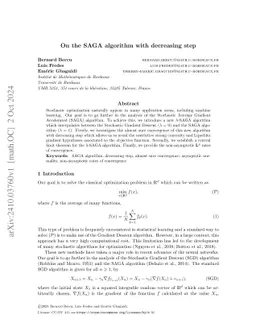 On the SAGA algorithm with decreasing step