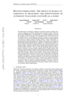 Beyond correlation: The Impact of Human Uncertainty in Measuring the Effectiveness of Automatic Evaluation and LLM-as-a-Judge